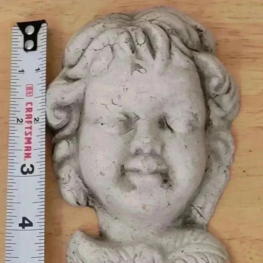 Angel Stone Carved Face Hanging Wall Plaque Antique Finish Sculpture Unpainted - Picture 6 of 8
